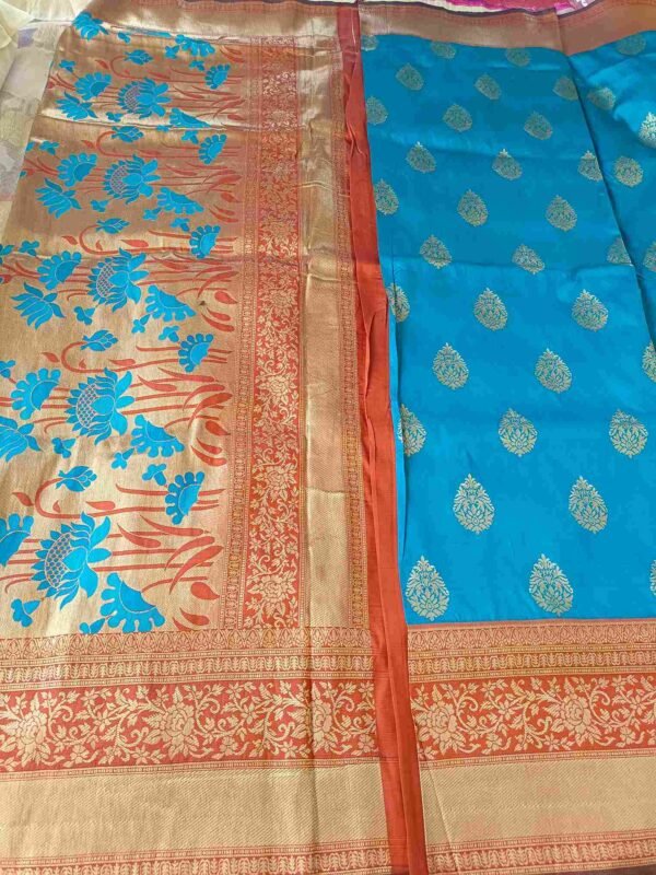 Sky Blue Semi Silksaree with Gold Zari border