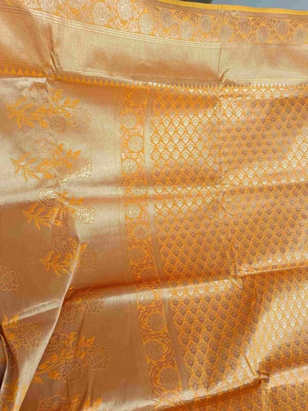 Mustard Yellow Gold Zari Kanjivaram Semi Pattu Saree