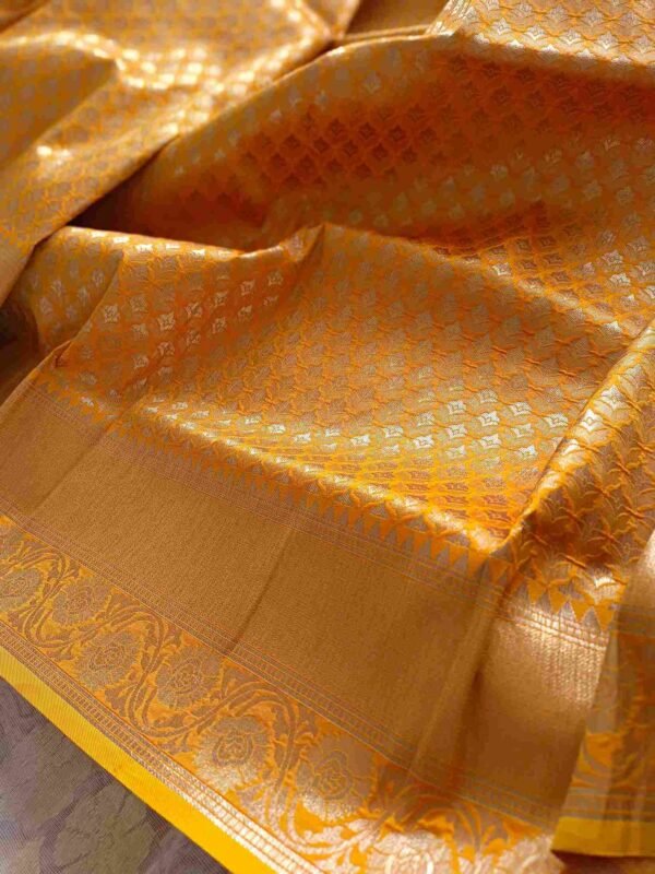 Mustard Yellow Gold Zari Kanjivaram Semi Pattu Saree