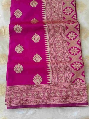 Pink Chanderi Cotton saree with Gold Zari