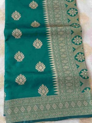 Green Chanderi Cotton saree with Gold Zari