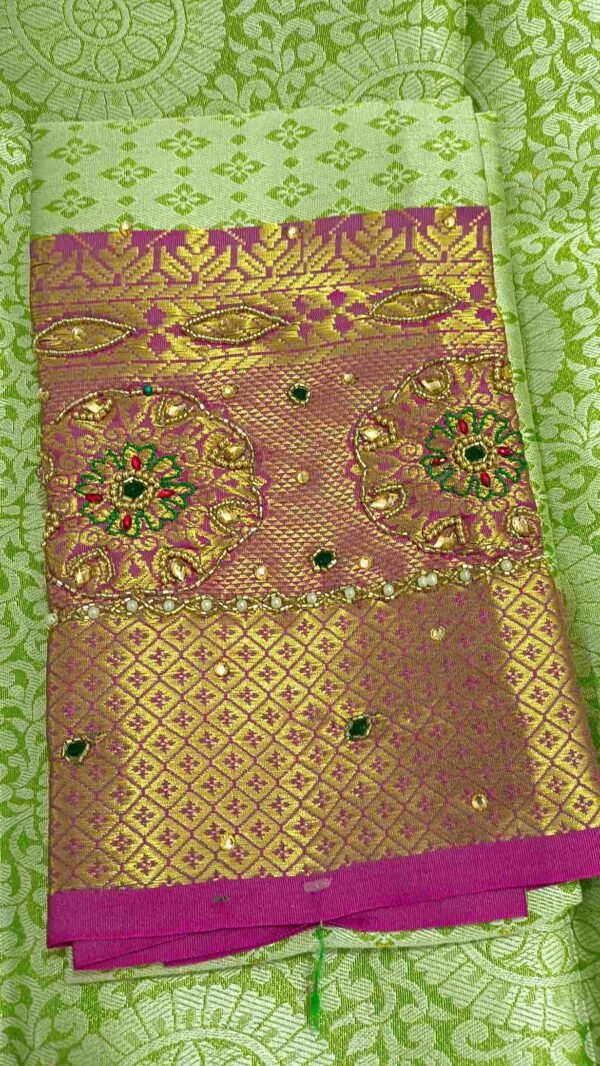 Parrot Green Kanjivaram Tissue Saree 3