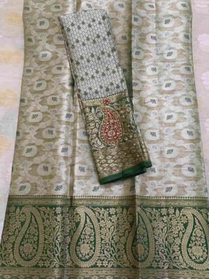 Green Kanjivaram Tissue Saree with Maggam Work