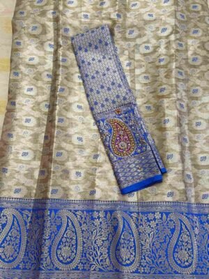 Blue Kanjivaram Tissue Saree with maggam work