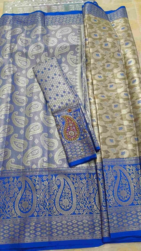 Blue Kanjivaram Tissue Saree with maggam work 2