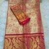 Red Kanjivaram Tissue Saree with Peacock Border