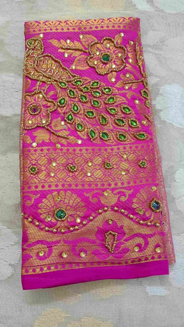 Pink Kanjivaram Tissue Saree with Peacock Border 3