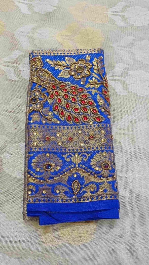 Blue Kanjivaram Tissue Saree with Peacock Border 3