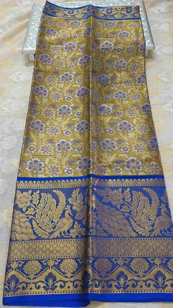 Blue Kanjivaram Tissue Saree with Peacock Border 1