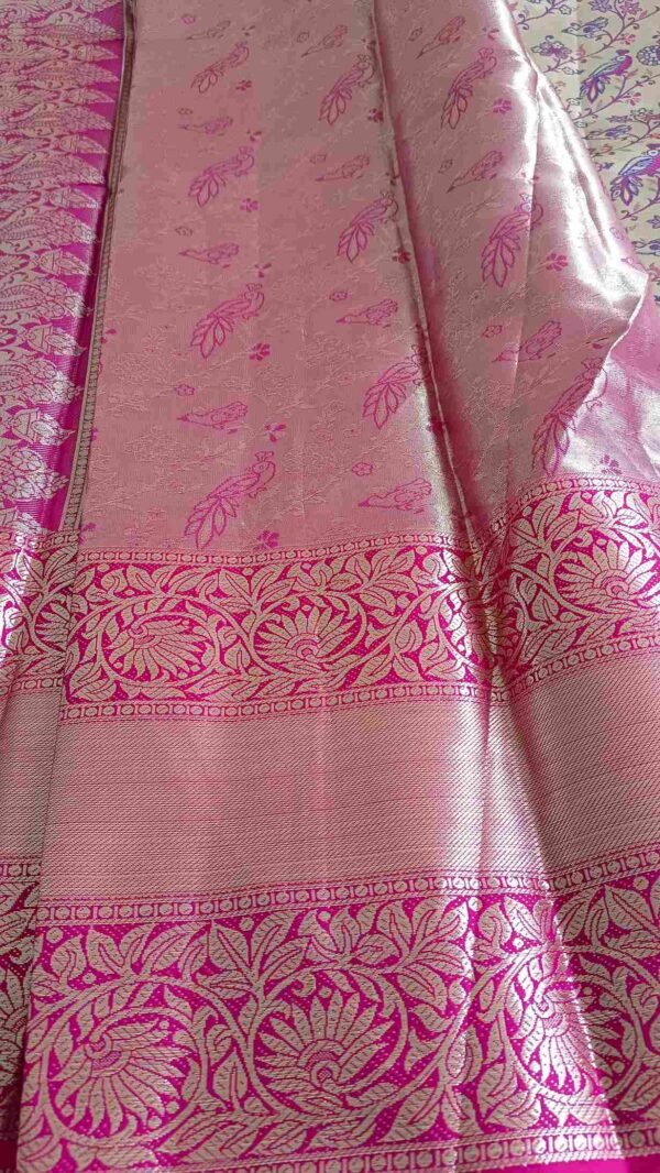 Pink Kanjivaram Parrot Pattu Saree 3