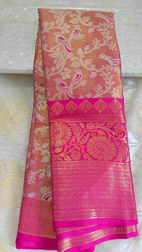 Pink Kanjivaram Parrot Tissue Saree 1