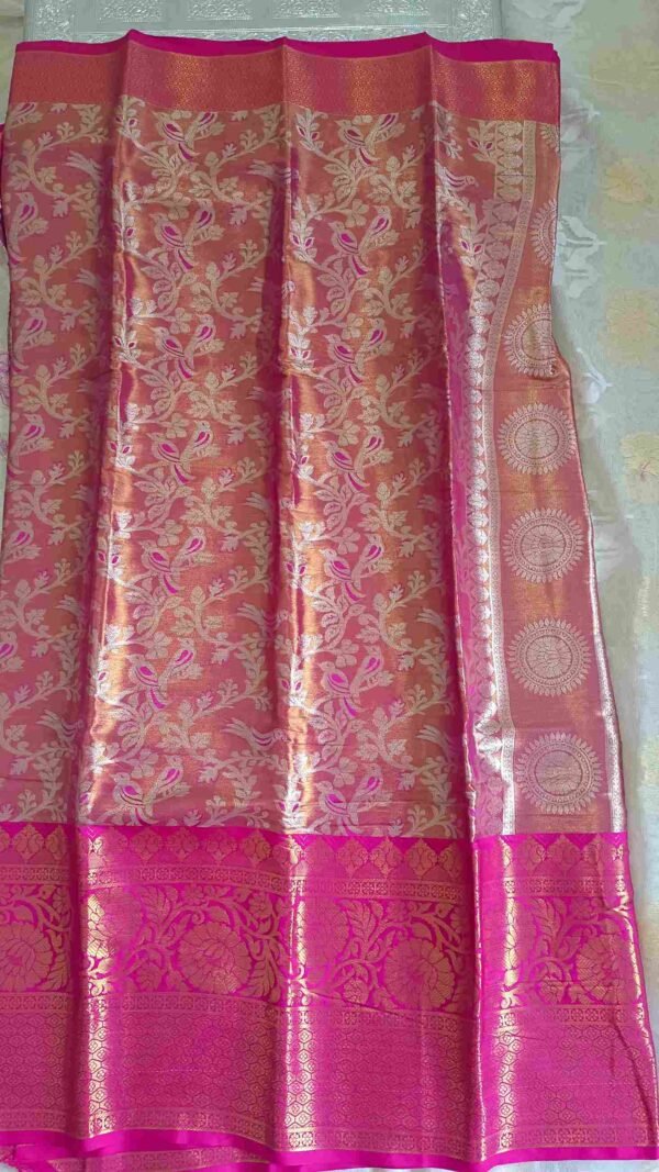 Pink Kanjivaram Parrot Tissue Saree