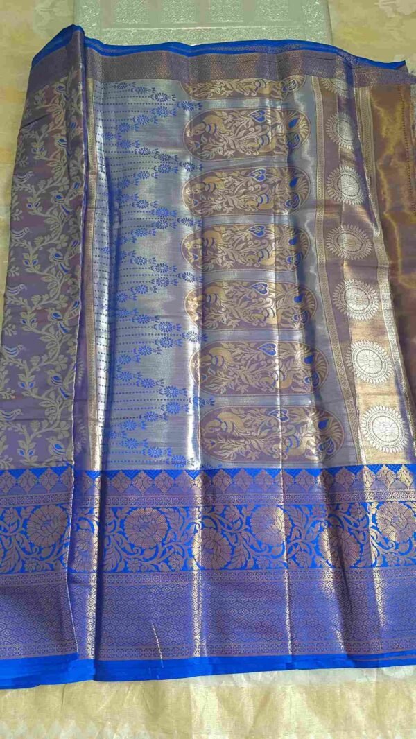 Blue Kanjivaram Parrot Tissue Saree 3